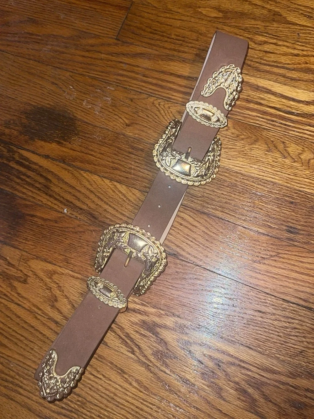 Western, Brown Leather Belt with Gold Hardware